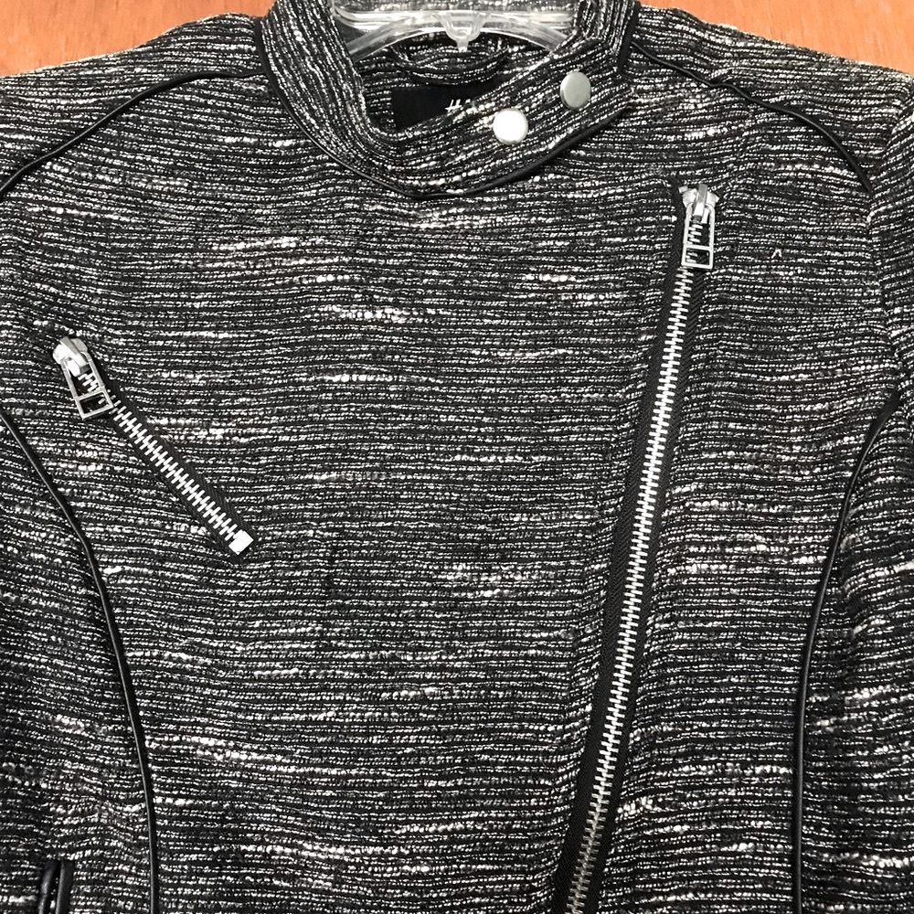 H&M metallic tweed moto style blazer jacket size 6 - Picture 4 of 7